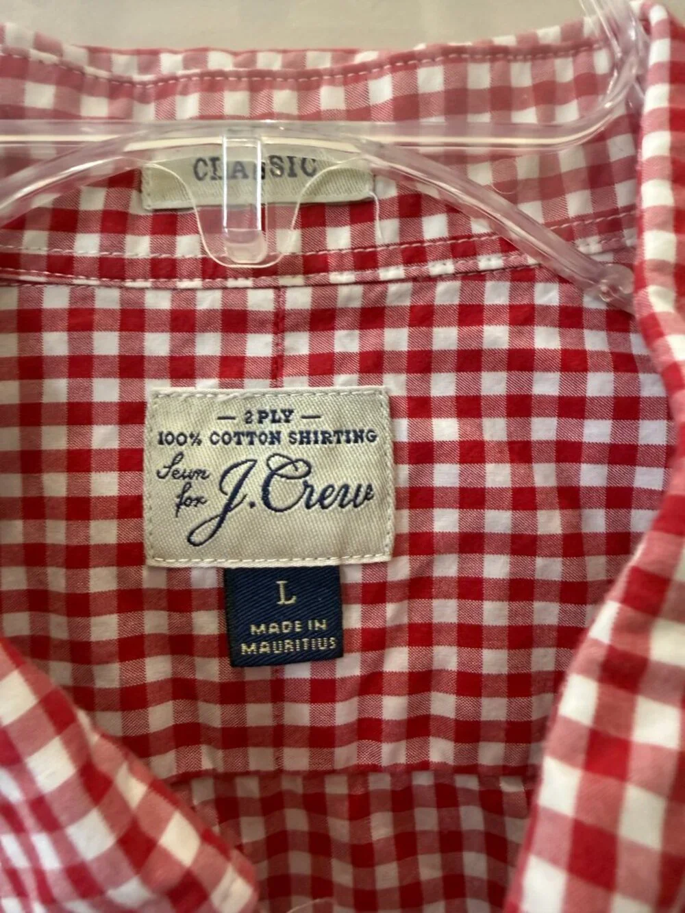 J. Crew Mens Classic L Red/White Gingham Long Sleeve Button Down.
